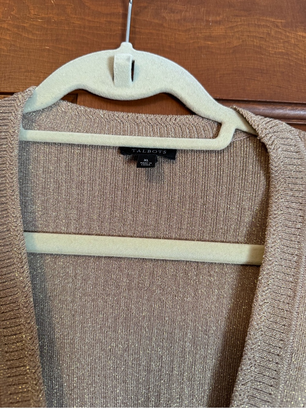 Talbots Taupe Ribbed V-Neck Button-Front Cardigan - Picture 3 of 4